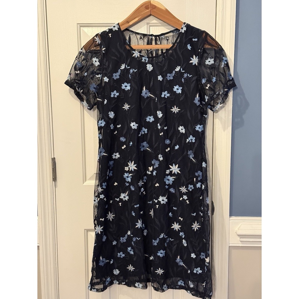 Blue Floral Sheer Dress Size M Cottage Classic Spring By Christopher Banks